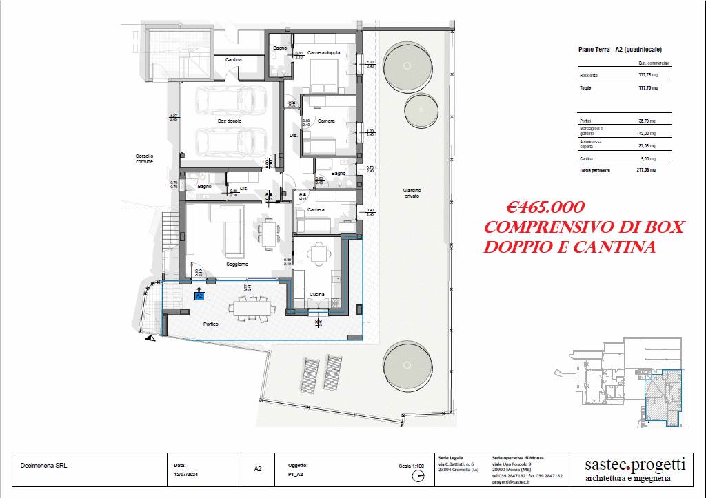4 LOCALI CON GIARDINO, BOX DOPPIO E CANTINA