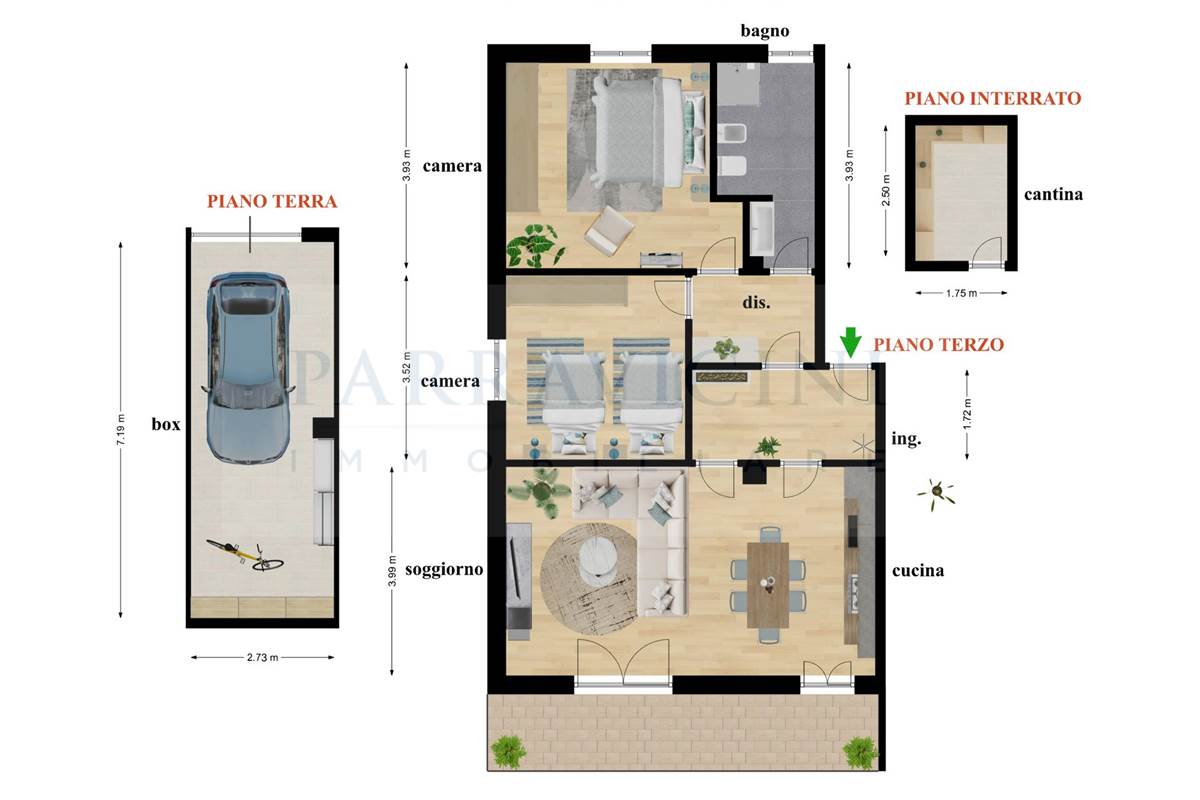 trilocale con box e terrazzo panoramico