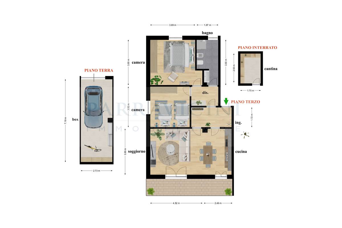 trilocale con box e terrazzo panoramico