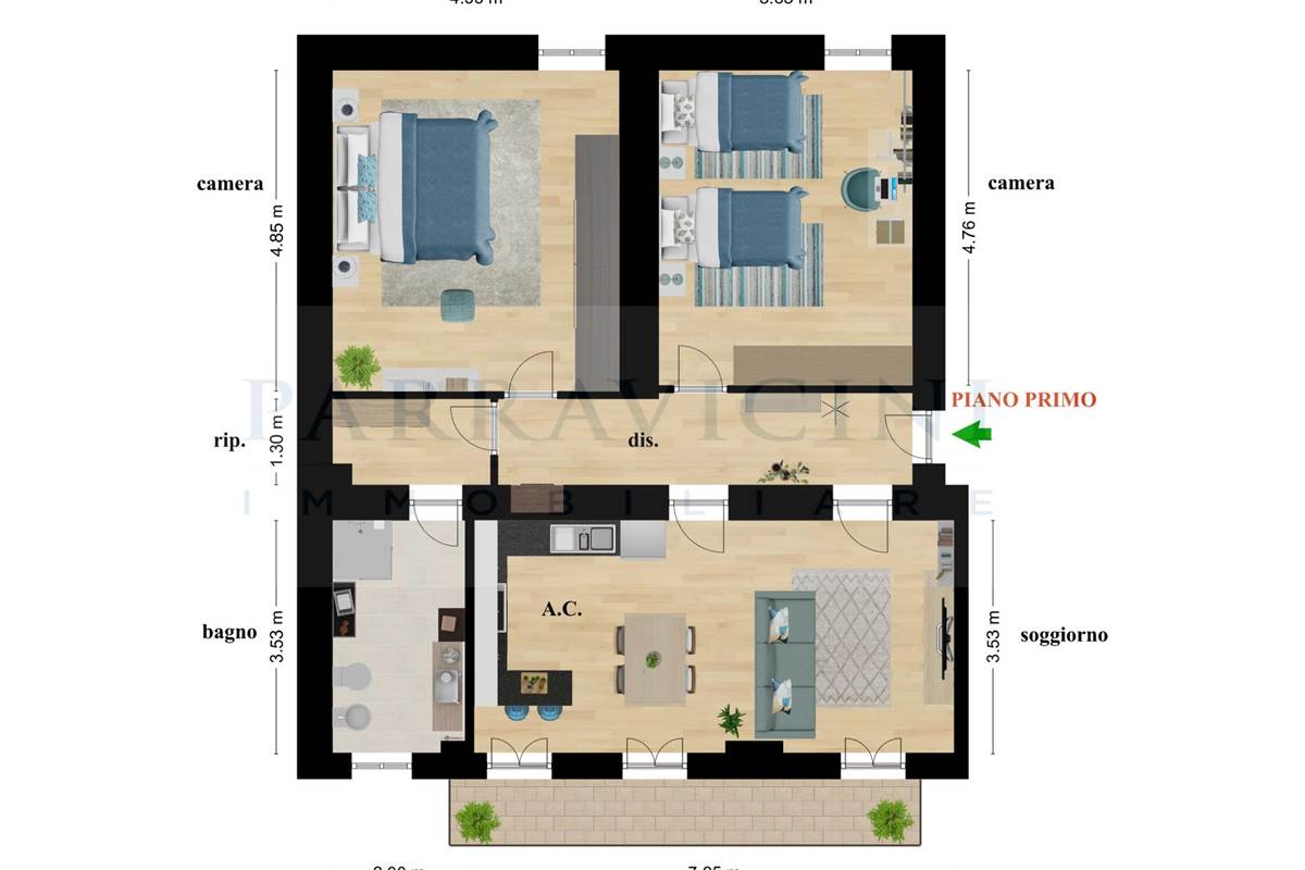 Ampio trilocale in corte con balcone senza spese