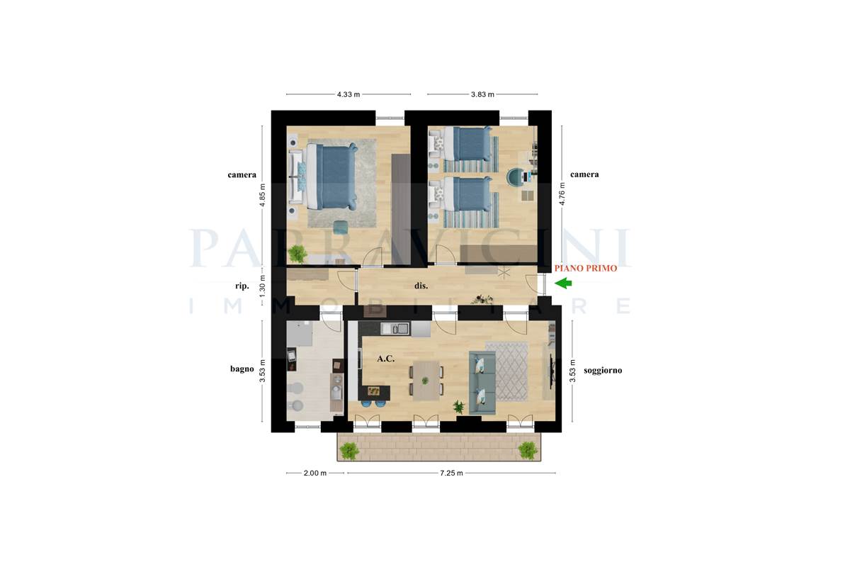 Ampio trilocale in corte con balcone senza spese