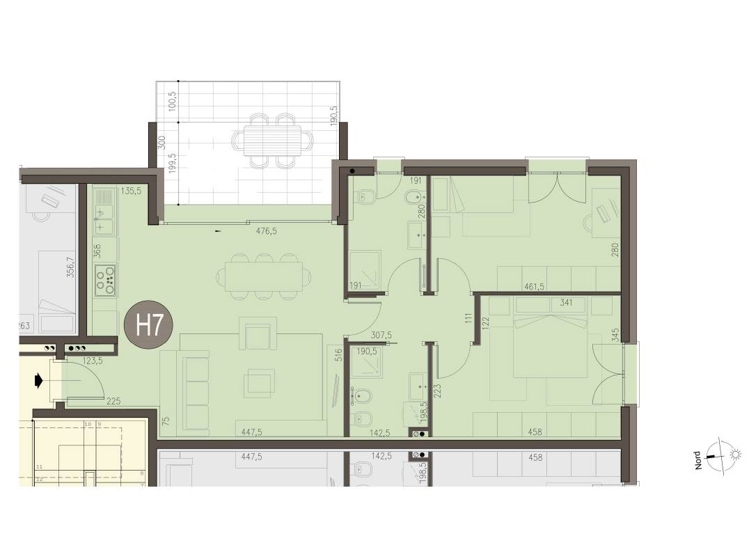 BREGNANO NUOVO TRILOCALE CON TERRAZZO