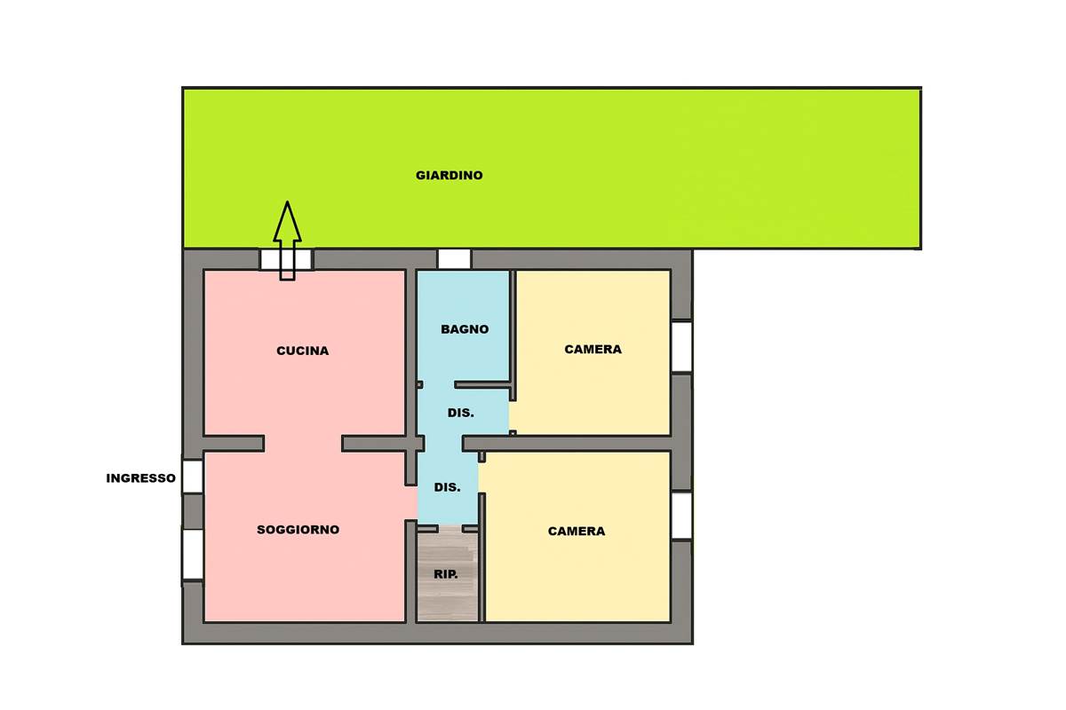 Ampio trilocale con giardino 