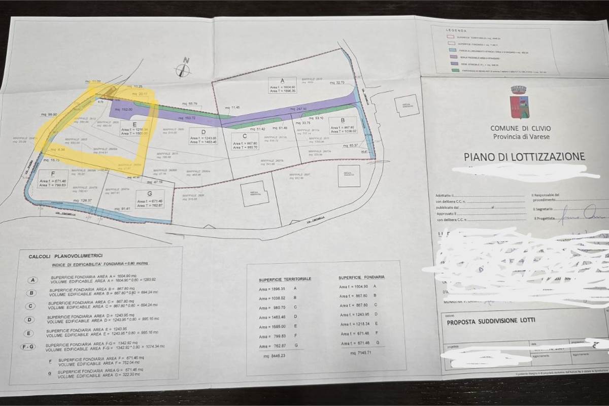 CLIVIO: TERRENO EDIFICABILE di Mq 1505